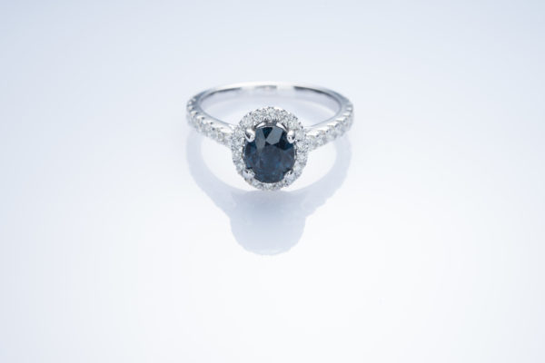 3.10 CTW Rare Unheated "Color Change" Sapphire and Diamond Halo Ring in 18k White Gold - Image 2