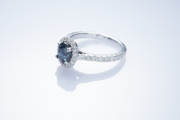 3.10 CTW Rare Unheated "Color Change" Sapphire and Diamond Halo Ring in 18k White Gold - Image 4