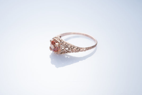 Orange Blossom Natural Sapphire 14k Art Deco Ring - Image 3
